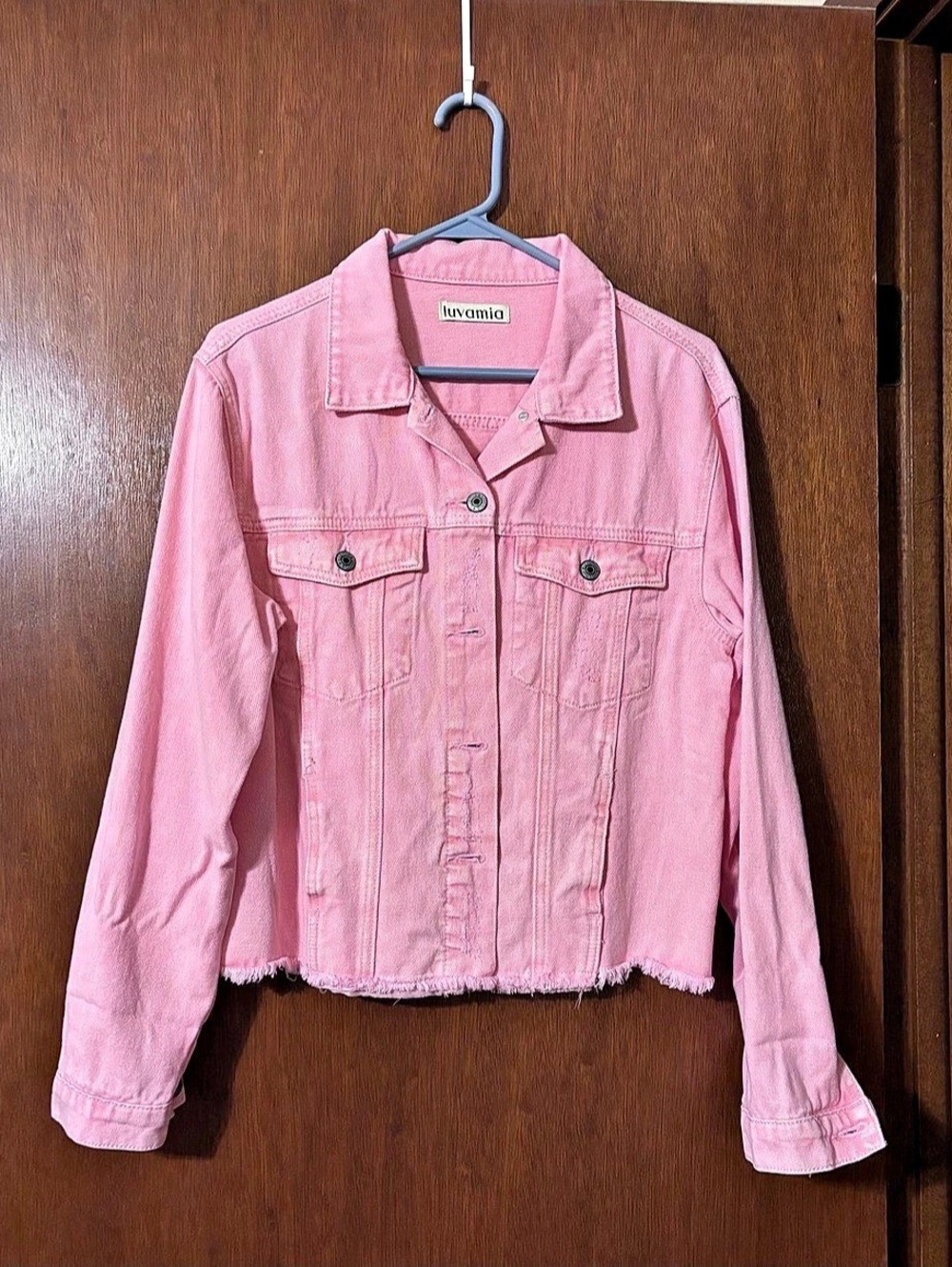 Fashion Pink Cotton Jean Jacket Size Large